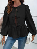 Ivy Lane Peplum Tied Long Sleeve Blouse-Rae Collective, Women's Online Fashion Boutique Located in Phoenix, Arizona (Scottsdale Area)