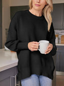 Slit Round Neck Dropped Shoulder Sweater-Rae Collective, Women's Online Fashion Boutique Located in Phoenix, Arizona (Scottsdale Area)