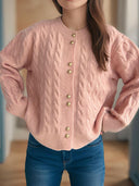 Cable-Knit Round Neck Long Sleeve Cardigan-Cardigans-Rae Collective, Women's Online Fashion Boutique Located in Phoenix, Arizona (Scottsdale Area)