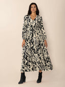 Tied Printed V-Neck Long Sleeve Midi Dress-Rae Collective, Women's Online Fashion Boutique Located in Phoenix, Arizona (Scottsdale Area)