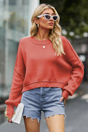 Round Neck Drop Shoulder Long Sleeve Sweater-Rae Collective, Women's Online Fashion Boutique Located in Phoenix, Arizona (Scottsdale Area)