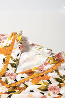 Ruffled Notched Short Sleeve Floral Blouse-Tops-Rae Collective, Women's Online Fashion Boutique Located in Phoenix, Arizona (Scottsdale Area)