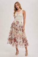 Floral Ruffled Mesh Midi Skirt-Skirts-Rae Collective, Women's Online Fashion Boutique Located in Phoenix, Arizona (Scottsdale Area)