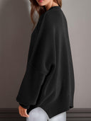 Double Take Side Slit Round Neck Long Sleeve Sweater-Sweaters-Rae Collective, Women's Online Fashion Boutique Located in Phoenix, Arizona (Scottsdale Area)