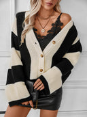 Waffle-Knit V-Neck Striped Long Sleeve Cardigan-Rae Collective, Women's Online Fashion Boutique Located in Phoenix, Arizona (Scottsdale Area)