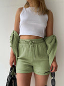 Kinsley Texture Button-Up Shirt and Drawstring Shorts Set-Rae Collective, Women's Online Fashion Boutique Located in Phoenix, Arizona (Scottsdale Area)