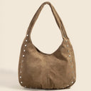 Suede Studded Trim Hobo Bag