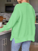 Slit Round Neck Dropped Shoulder Sweater-Rae Collective, Women's Online Fashion Boutique Located in Phoenix, Arizona (Scottsdale Area)