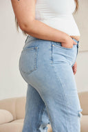 RfM Full Size Tummy Control High Waist Raw Hem Distressed Jeans-Rae Collective, Women's Online Fashion Boutique Located in Phoenix, Arizona (Scottsdale Area)