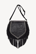 Akaroa Rose Fringe Suede Bag – Black