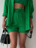 Kinsley Texture Button-Up Shirt and Drawstring Shorts Set-Rae Collective, Women's Online Fashion Boutique Located in Phoenix, Arizona (Scottsdale Area)