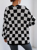Checkered Open Front Long Sleeve Cardigan-Cardigans-Rae Collective, Women's Online Fashion Boutique Located in Phoenix, Arizona (Scottsdale Area)