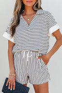 Striped V-Neck Polo Top & Shorts Set-2 Piece Outfit Sets-Krush Kandy, Women's Online Fashion Boutique Located in Phoenix, Arizona (Scottsdale Area)