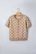 Dark Khaki Polka Dot Short Sleeve Cardigan