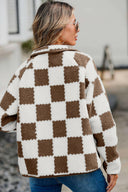 Checkered Snap Down Long Sleeve Teddy Jacket-Rae Collective, Women's Online Fashion Boutique Located in Phoenix, Arizona (Scottsdale Area)