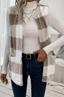 Sherpa Plaid Open Front Vest Coat-Rae Collective, Women's Online Fashion Boutique Located in Phoenix, Arizona (Scottsdale Area)