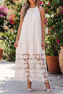 Floral Lace Hem Halter Maxi Dress