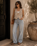 Floral Embroidered Tie-Front Vest