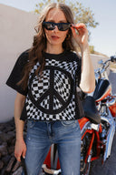 Checkered Peace Graphic Tee-Graphic Tees-Rae Collective, Women's Online Fashion Boutique Located in Phoenix, Arizona (Scottsdale Area)