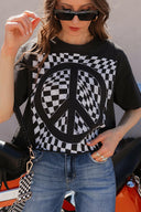 Checkered Peace Graphic Tee-Graphic Tees-Rae Collective, Women's Online Fashion Boutique Located in Phoenix, Arizona (Scottsdale Area)