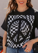 Checkered Peace Graphic Tee-Graphic Tees-Rae Collective, Women's Online Fashion Boutique Located in Phoenix, Arizona (Scottsdale Area)