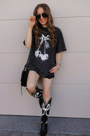 Checkered Bow Cherry Graphic MIneral Washed Boyfriend Tee-Graphic Tees-Krush Kandy, Women's Online Fashion Boutique Located in Phoenix, Arizona (Scottsdale Area)