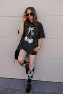 Checkered Bow Cherry Graphic MIneral Washed Boyfriend Tee-Graphic Tees-Krush Kandy, Women's Online Fashion Boutique Located in Phoenix, Arizona (Scottsdale Area)
