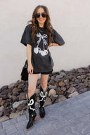 Checkered Bow Cherry Graphic MIneral Washed Boyfriend Tee-Graphic Tees-Rae Collective, Women's Online Fashion Boutique Located in Phoenix, Arizona (Scottsdale Area)