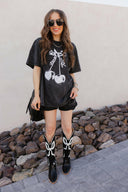 Checkered Bow Cherry Graphic MIneral Washed Boyfriend Tee-Graphic Tees-Rae Collective, Women's Online Fashion Boutique Located in Phoenix, Arizona (Scottsdale Area)