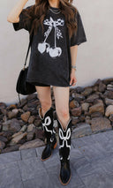 Checkered Bow Cherry Graphic MIneral Washed Boyfriend Tee-Graphic Tees-Rae Collective, Women's Online Fashion Boutique Located in Phoenix, Arizona (Scottsdale Area)