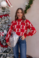 Holiday Pines Checkered Long Sleeve Sweater-Sweaters-Krush Kandy, Women's Online Fashion Boutique Located in Phoenix, Arizona (Scottsdale Area)