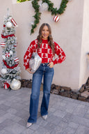 Holiday Pines Checkered Long Sleeve Sweater-Sweaters-Krush Kandy, Women's Online Fashion Boutique Located in Phoenix, Arizona (Scottsdale Area)