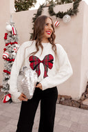 Plaid Bow Holiday Sweater \ KKB EXCLUSIVE XS-3X-Sweater-Krush Kandy, Women's Online Fashion Boutique Located in Phoenix, Arizona (Scottsdale Area)