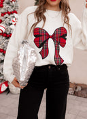 Plaid Bow Holiday Sweater \ KKB EXCLUSIVE XS-3X-Sweater-Krush Kandy, Women's Online Fashion Boutique Located in Phoenix, Arizona (Scottsdale Area)