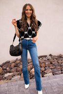 Preppy Vibes Bow Print Zipped Collar Sweater Tee-Tops-Rae Collective, Women's Online Fashion Boutique Located in Phoenix, Arizona (Scottsdale Area)