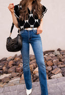Preppy Vibes Bow Print Zipped Collar Sweater Tee-Tops-Rae Collective, Women's Online Fashion Boutique Located in Phoenix, Arizona (Scottsdale Area)