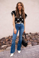 Preppy Vibes Bow Print Zipped Collar Sweater Tee-Tops-Rae Collective, Women's Online Fashion Boutique Located in Phoenix, Arizona (Scottsdale Area)