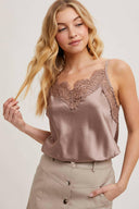 Silky Lace Trim Camisole-Tanks-Rae Collective, Women's Online Fashion Boutique Located in Phoenix, Arizona (Scottsdale Area)