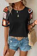 Crochet Sleeve Colorblock Top-Tops-Krush Kandy, Women's Online Fashion Boutique Located in Phoenix, Arizona (Scottsdale Area)
