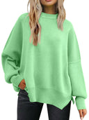 Slit Round Neck Dropped Shoulder Sweater-Rae Collective, Women's Online Fashion Boutique Located in Phoenix, Arizona (Scottsdale Area)