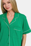 Zenana Button Down Short Sleeve Top and Shorts Lounge Set-Loungewear-Rae Collective, Women's Online Fashion Boutique Located in Phoenix, Arizona (Scottsdale Area)