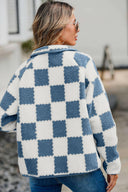 Checkered Snap Down Long Sleeve Teddy Jacket-Rae Collective, Women's Online Fashion Boutique Located in Phoenix, Arizona (Scottsdale Area)