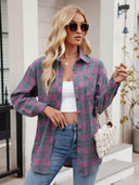 Mandy Pocketed Plaid Collared Neck Long Sleeve Shirt-Rae Collective, Women's Online Fashion Boutique Located in Phoenix, Arizona (Scottsdale Area)
