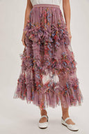 Floral Ruffled Mesh Midi Skirt-Skirts-Rae Collective, Women's Online Fashion Boutique Located in Phoenix, Arizona (Scottsdale Area)