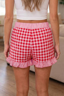 Red Gingham Ruffle Lace Tie Shorts | Pre-Order