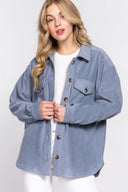 LONG SLEEVE NOTCHED COLLAR FRONT POCKET FLEECE JACKET-Krush Kandy, Women's Online Fashion Boutique Located in Phoenix, Arizona (Scottsdale Area)