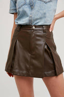 Front Pleated Faux Leather Skort-Skirts-Rae Collective, Women's Online Fashion Boutique Located in Phoenix, Arizona (Scottsdale Area)