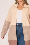 Waffle Knit Color Block Wide Collar Cardigan-Cardigans-Krush Kandy, Women's Online Fashion Boutique Located in Phoenix, Arizona (Scottsdale Area)