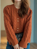 Cable-Knit Round Neck Long Sleeve Cardigan-Cardigans-Rae Collective, Women's Online Fashion Boutique Located in Phoenix, Arizona (Scottsdale Area)