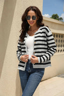 Angel Wings Striped Round Neck Button-Down Dropped Shoulder Cardigan-Cardigans-Rae Collective, Women's Online Fashion Boutique Located in Phoenix, Arizona (Scottsdale Area)